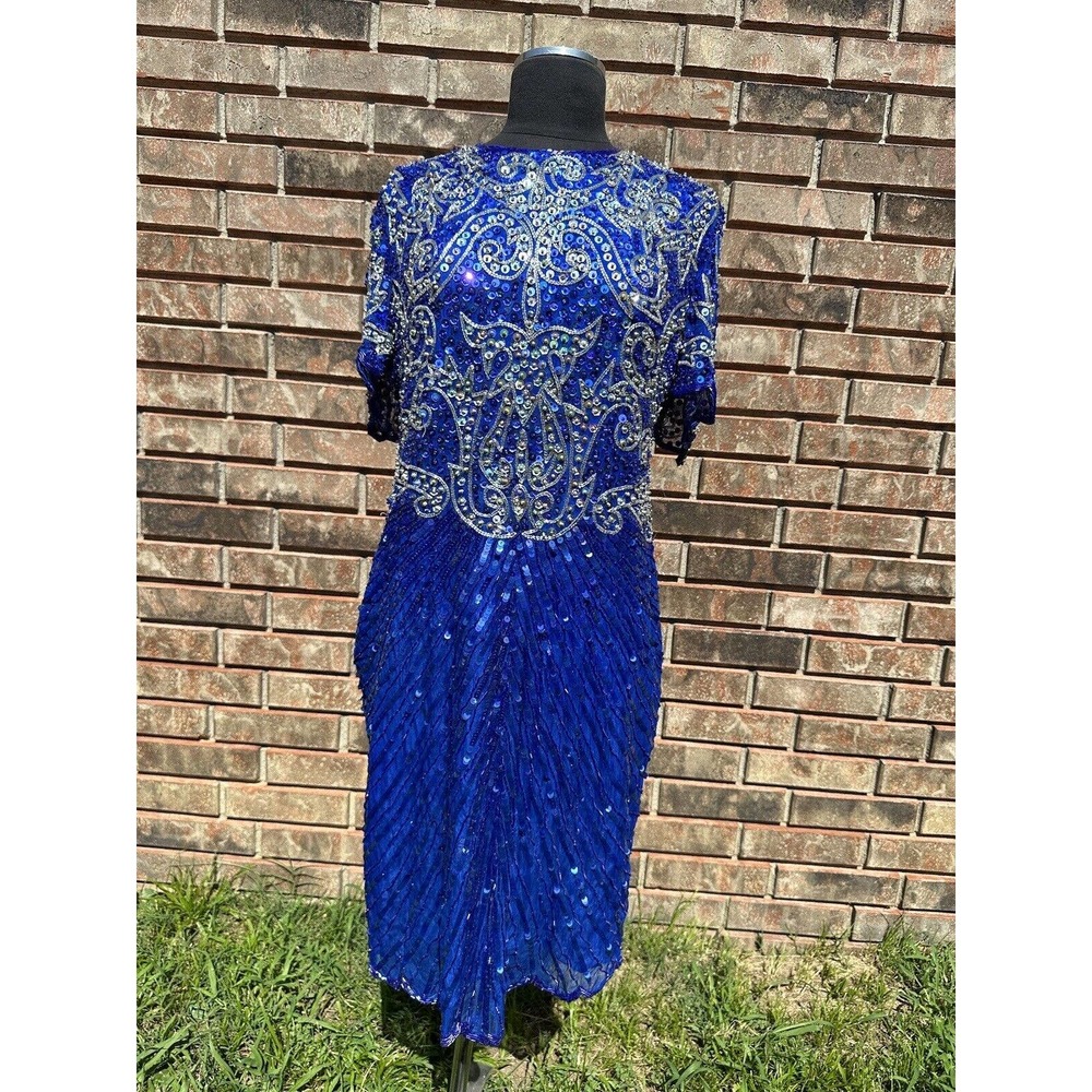Vintage Dress Women’s Small Beaded Cocktail Dress‎ Silk Short Sleeve Sequin
